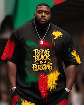 Plus Size Boys Black History Graffiti Style English Print T-Shirt Shorts Suit